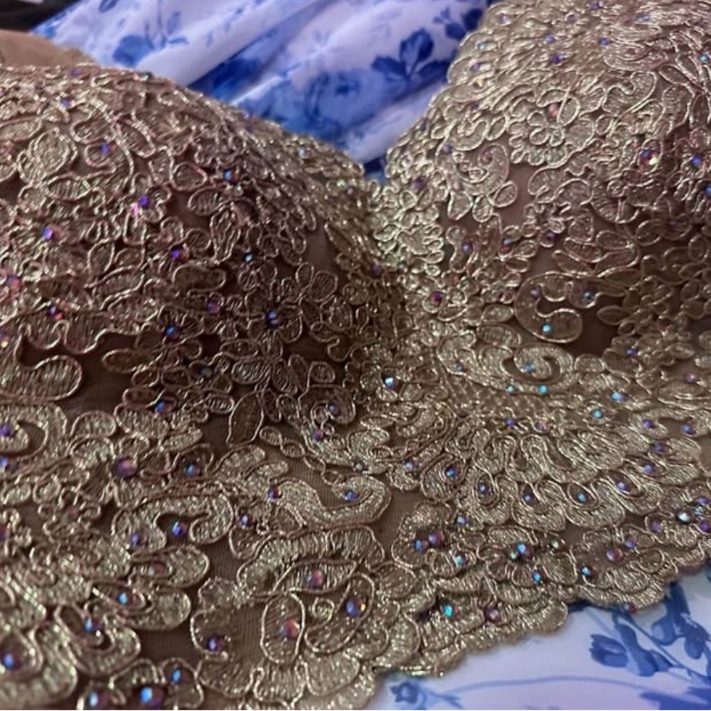Sherri Hill Gold Lace Two-Piece Prom Dress - Picture 5 of 6